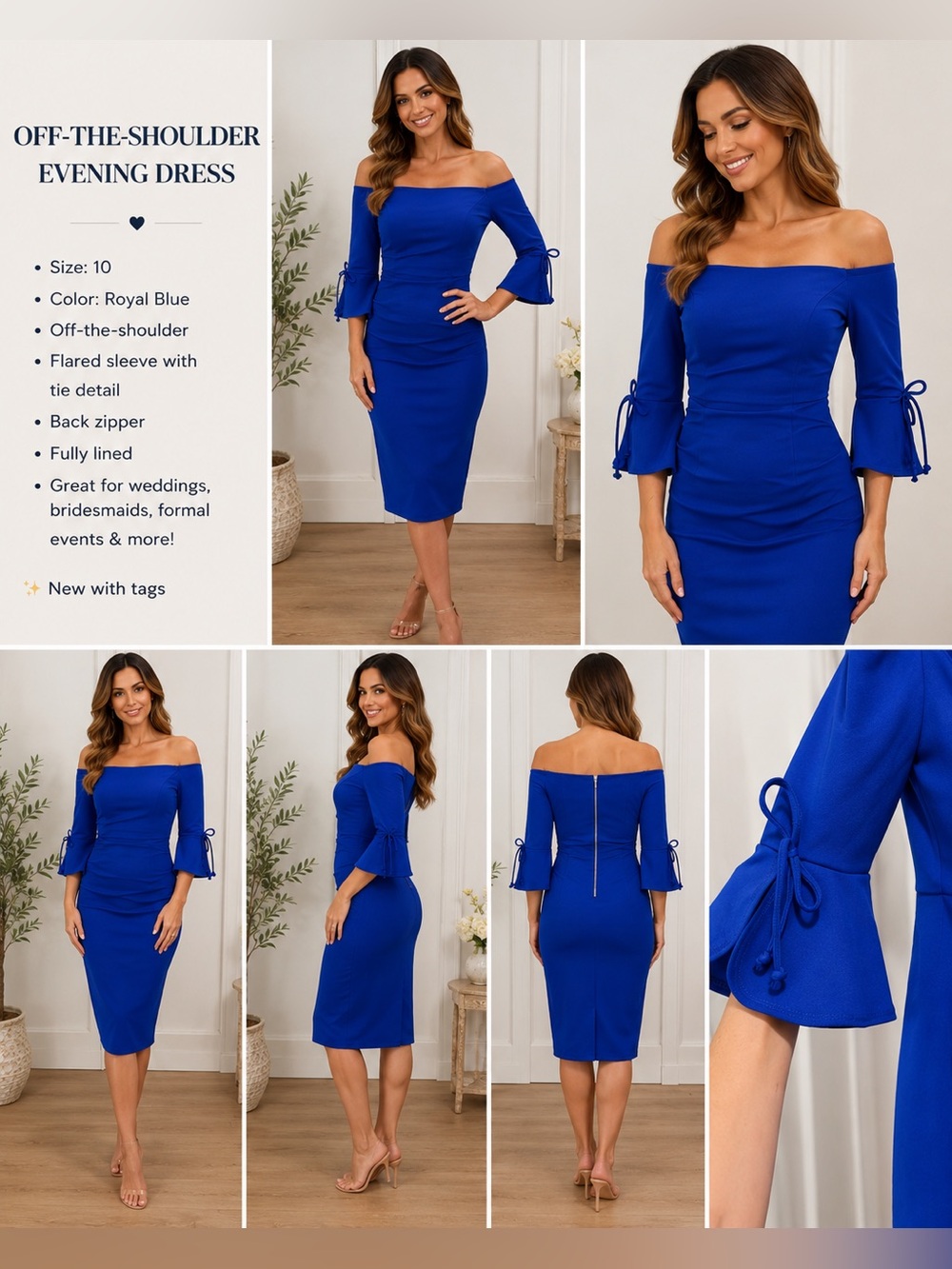 Premier Royal Blue Off-the-Shoulder Midi Dress